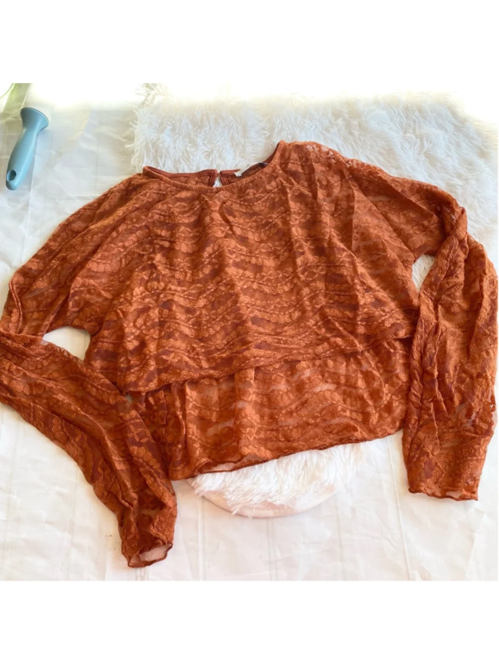 Zara sheer cropped long sleeve rust color size medium